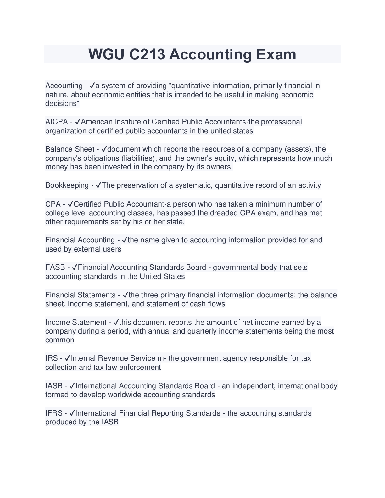 Preview image for WGU C213 Accounting Exam (Latest 2023/2024) Complete Solution